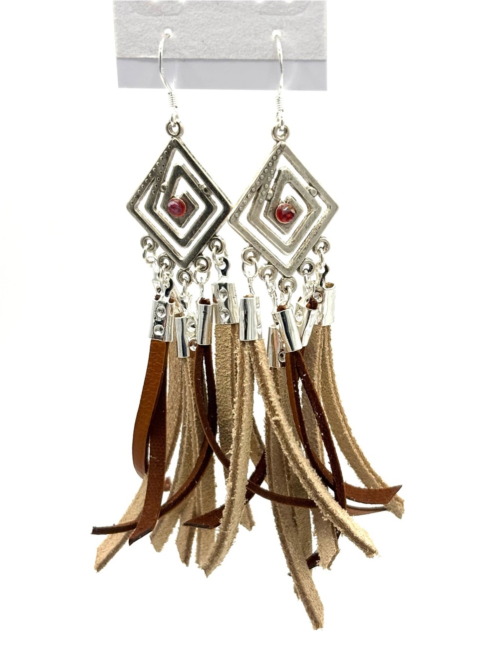 Hand Crafted Bohemian Tassel Drop Earrings in Brown and Tan - Picture 4 of 11